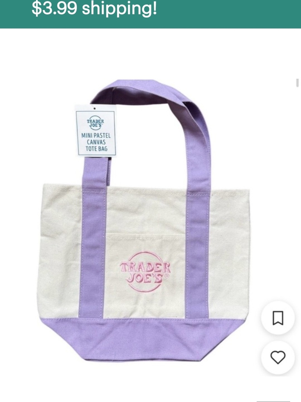 Trader Joe's Mini Canvas Tote in Lavender and Cream